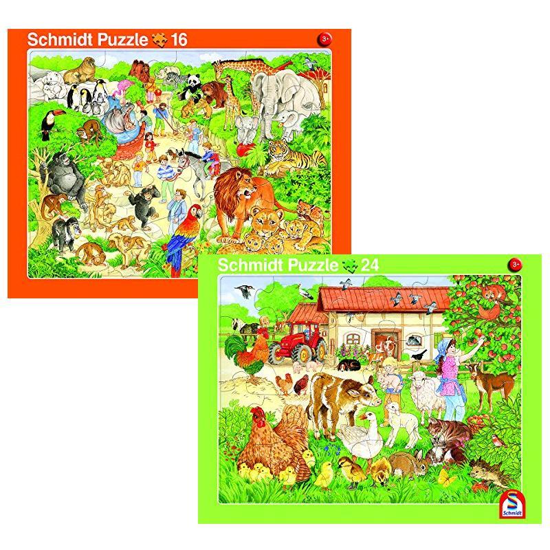 Schmidt Puzzle - 2er Set Rahmenpuzzle Zoo 16Teile/Bauernhof 24Teile