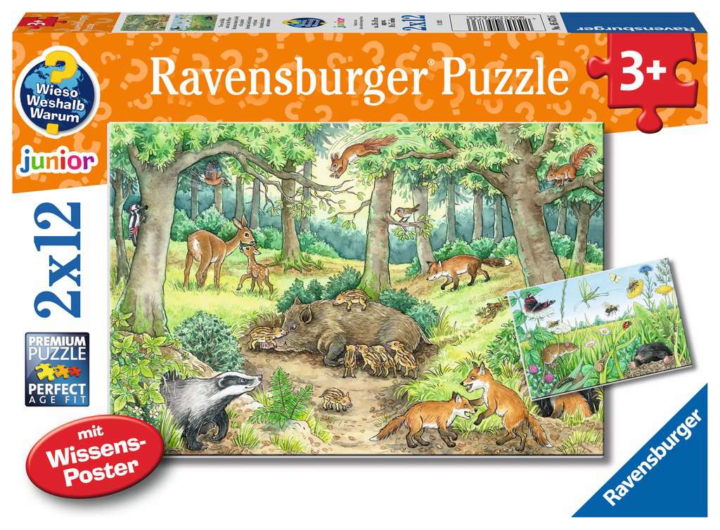 Ravensburger Puzzle - Wieso? Weshalb? Warum? Tiere im Wald und - 2x12 Teile