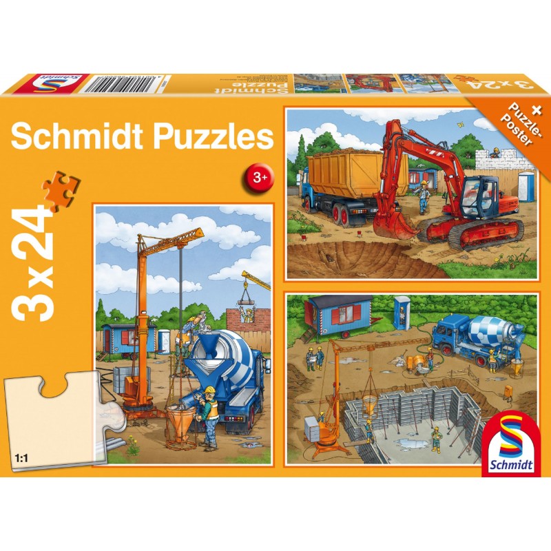 Schmidt Puzzle - Auf der Baustelle - 3x24 Teile