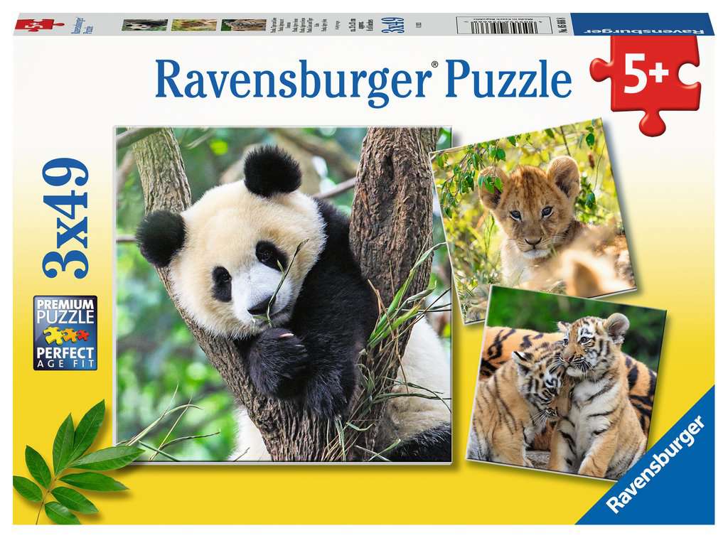 Ravensburger Puzzle - Panda, Tiger und Löwe - 3x49 Teile